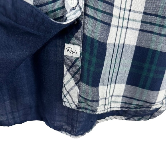 Rails Sz M Women's Kendra White Navy Forest Thick Lined Button Down Shirt - Picture 5 of 14